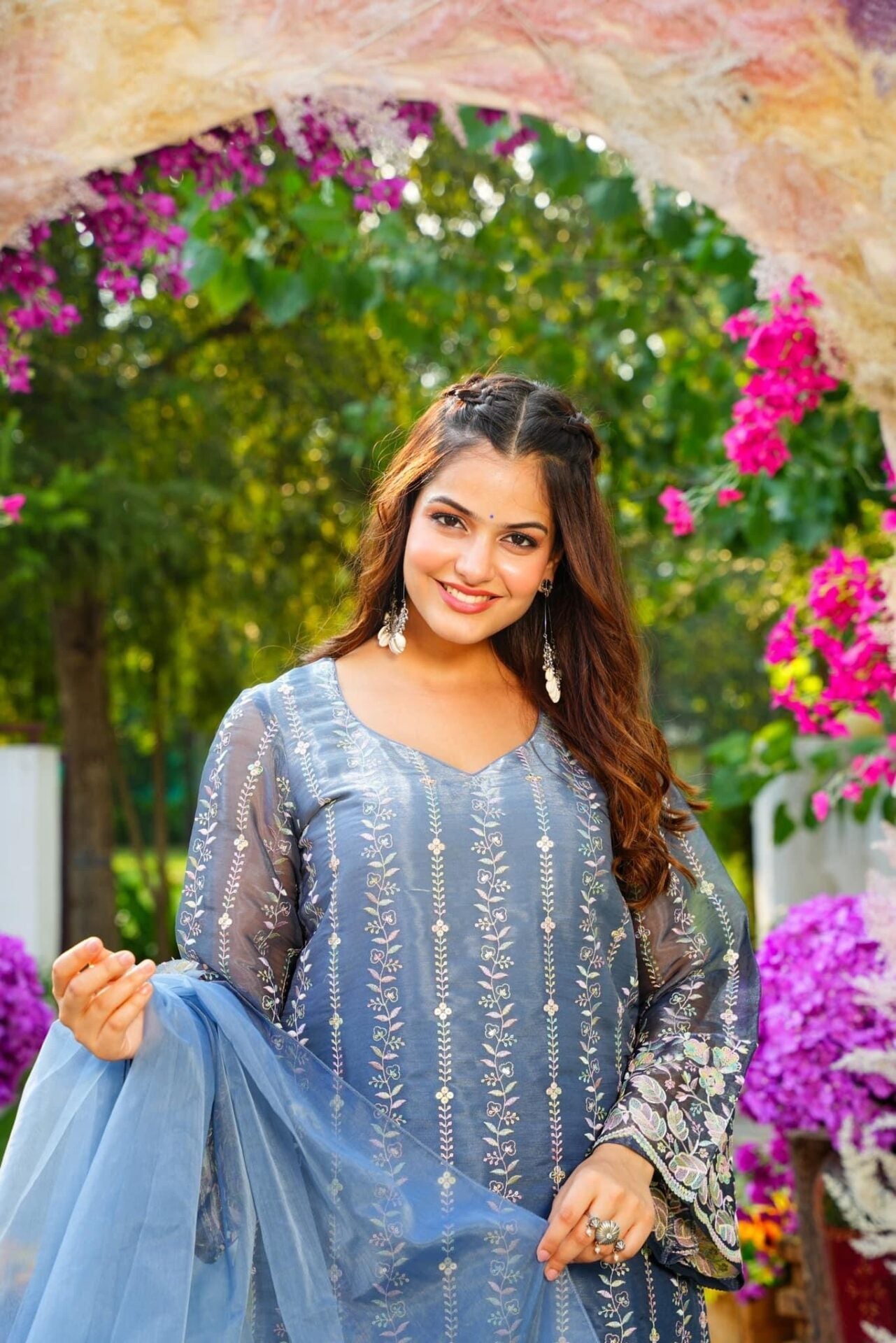 blue embroidered set