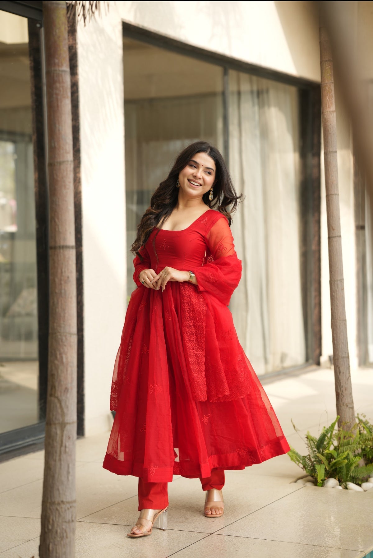 VELVET RED ORGANZA SUIT SET