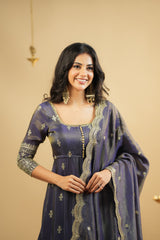 Royal Purple Festive Wear Anarkali Suit With Skirt