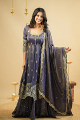 Royal Purple Festive Wear Anarkali Suit With Skirt