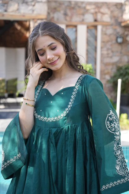 green chanderi suit set