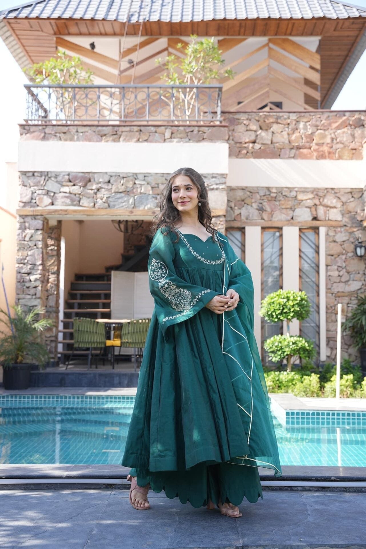 green chanderi suit set