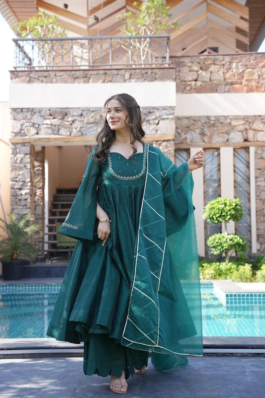 green chanderi suit set