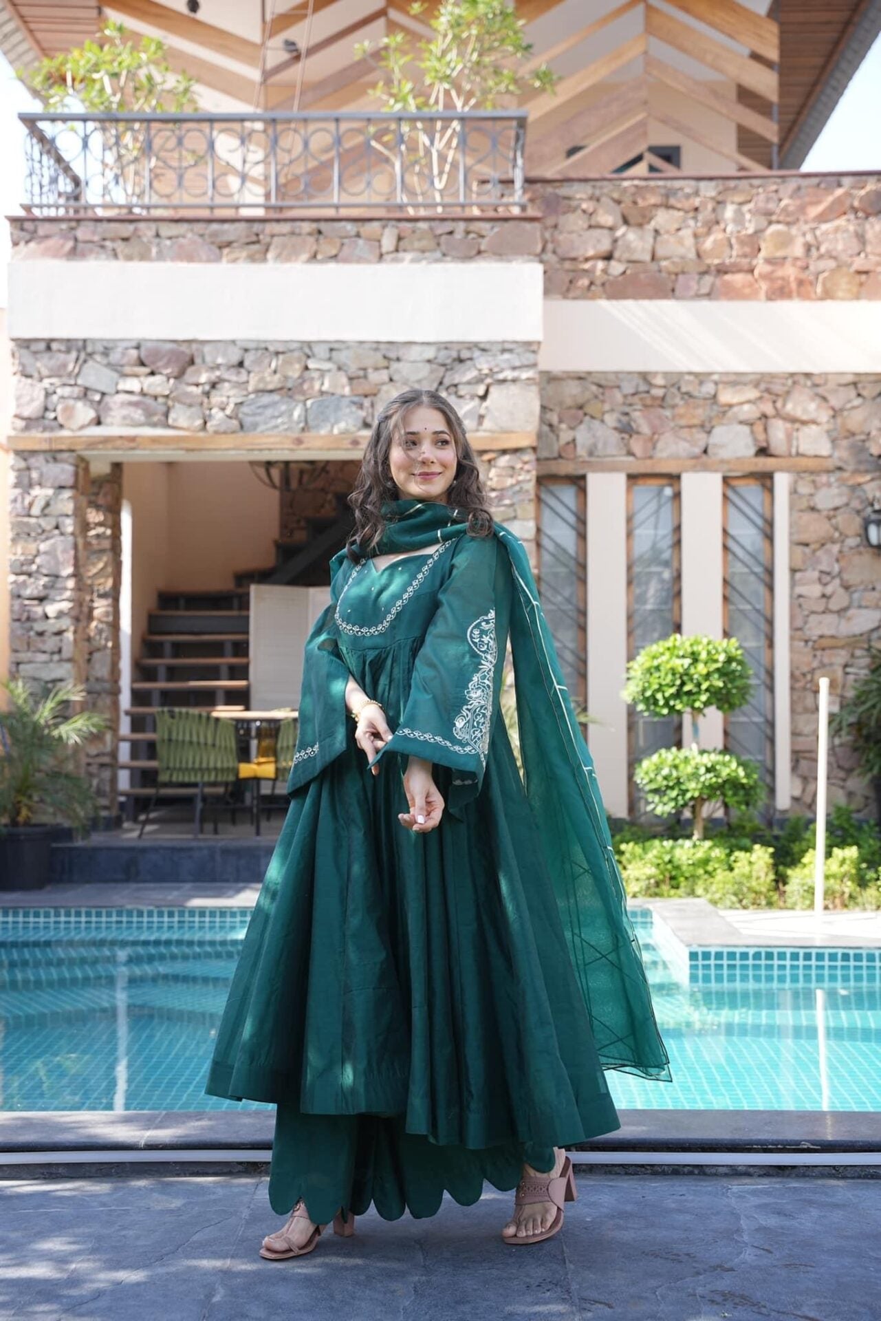 green chanderi suit set