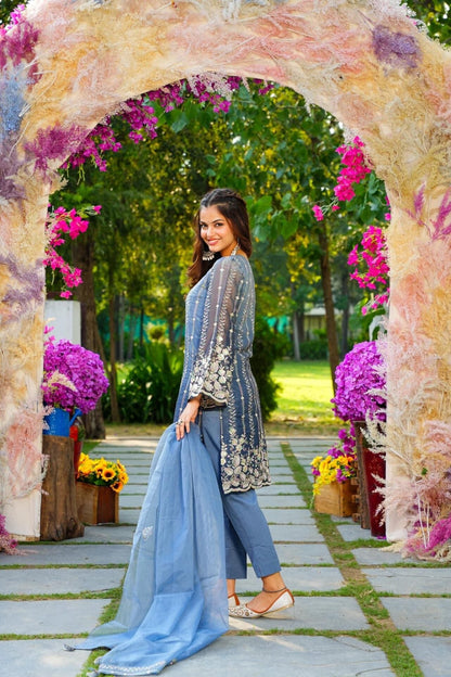 blue embroidered set