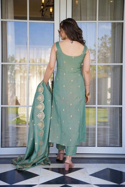 Sea Green Straight Cut Suit with Embroidered Dupatta – Little Wish Fashion Collection