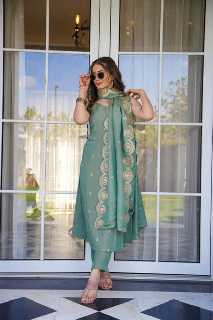 Sea Green Straight Cut Suit with Embroidered Dupatta – Little Wish Fashion Collection