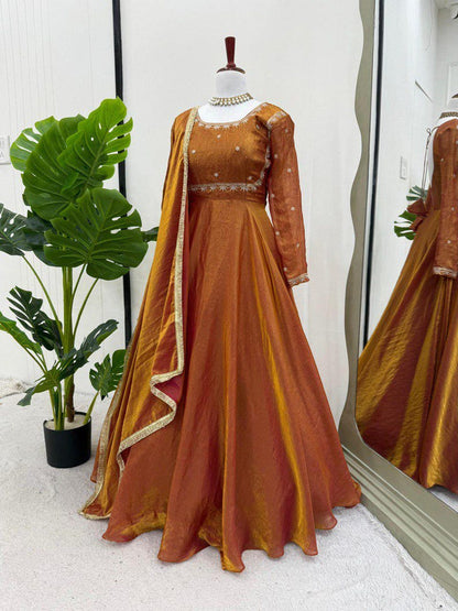 Stylish Brown Ready to Wear Gown for Women with Embroidery Work, Wedding Gows for Women, Anarkali Gown, Indian women ethnic outfit