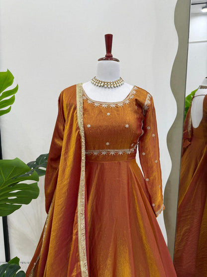 Stylish Brown Ready to Wear Gown for Women with Embroidery Work, Wedding Gows for Women, Anarkali Gown, Indian women ethnic outfit